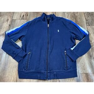 Polo Ralph Lauren Navy Blue Track Jacket Blue White Stripe Size Large